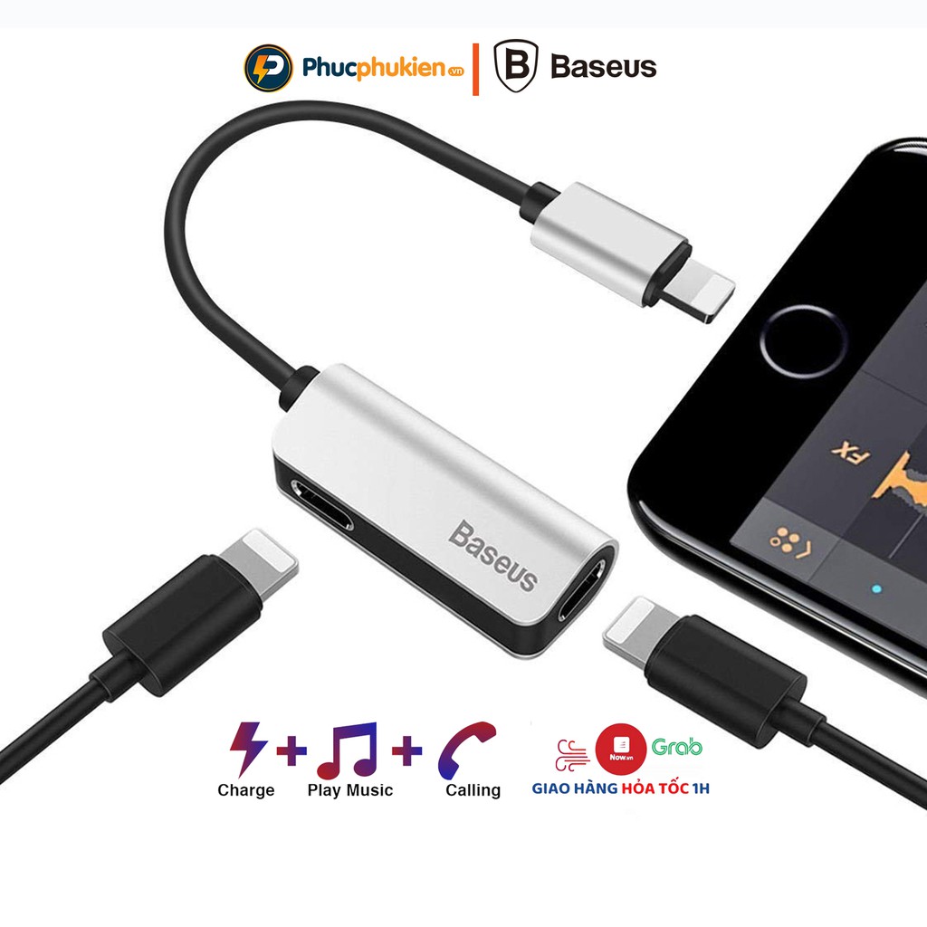 Jack chuyển đổi tai nghe lightning chính hãng Baseus L37 vừa sạc vừa dùng tai nghe có hỗ trợ mic - Phúc Phụ Kiện