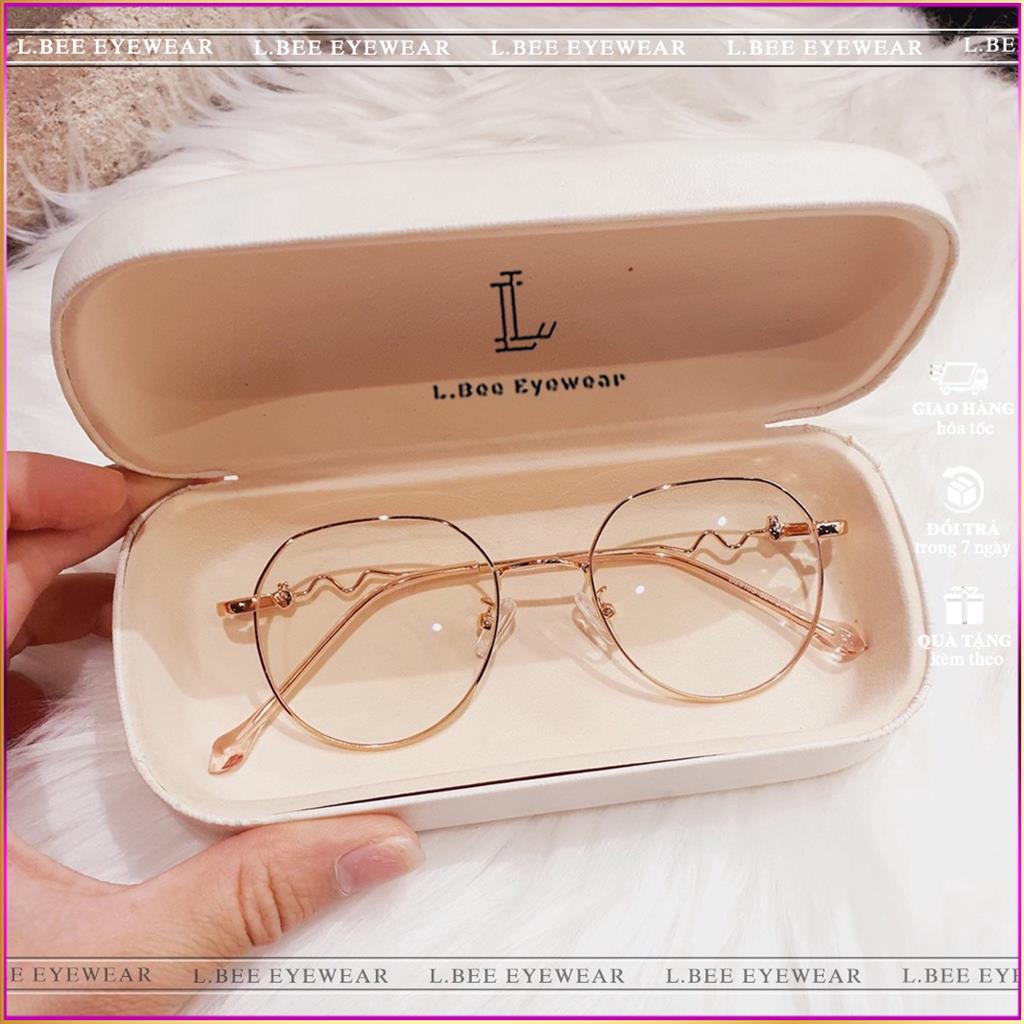 Gọng kính cận thời trang nam nữ L.BEE GLASSES, mắt kính dáng to tròn chất liệu kim loại thời trang cao cấp MSP 2LG9105