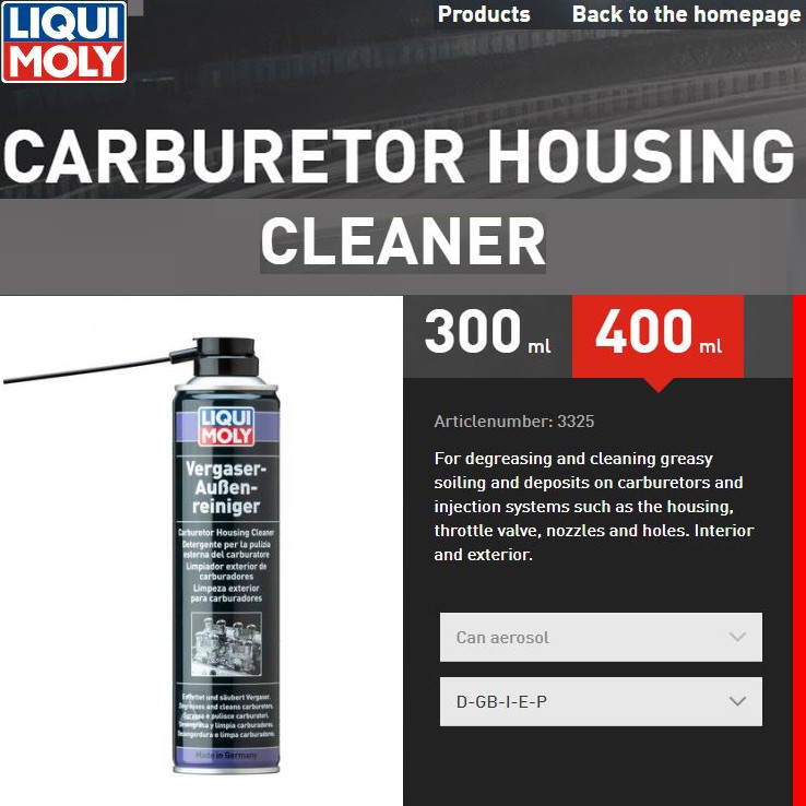 Vệ Sinh Bộ Chế Hòa Khí Liqui Moly Carburetor Housing Cleaner 400ml