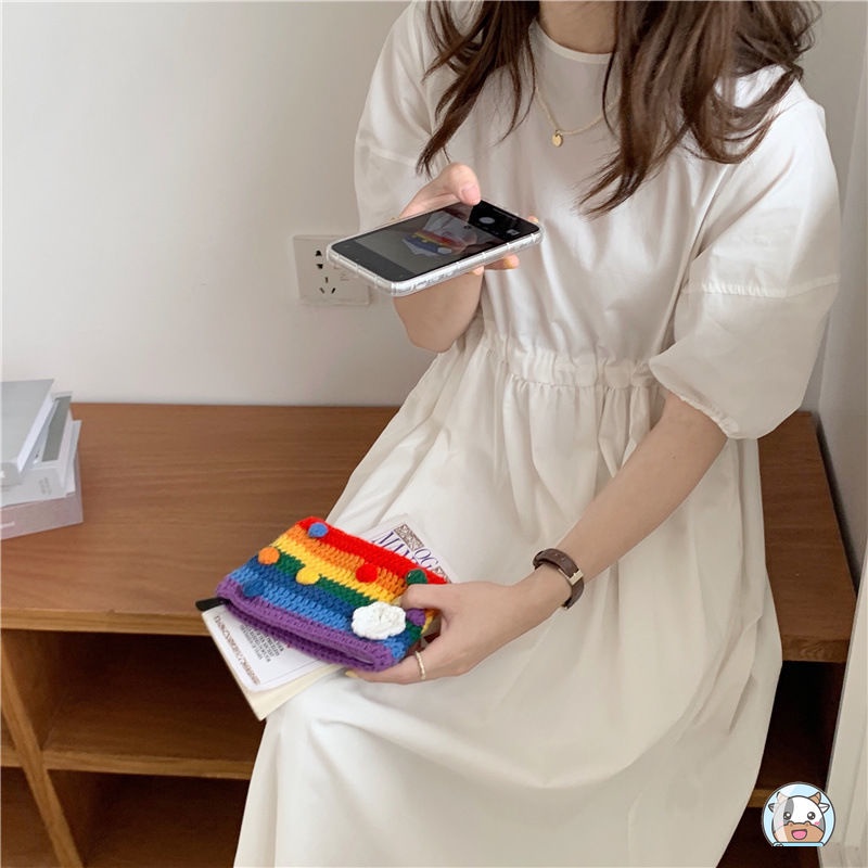 Túi Xách Nữ Đan Len Màu Cầu Vồng Thời Trang Hàn Quốc