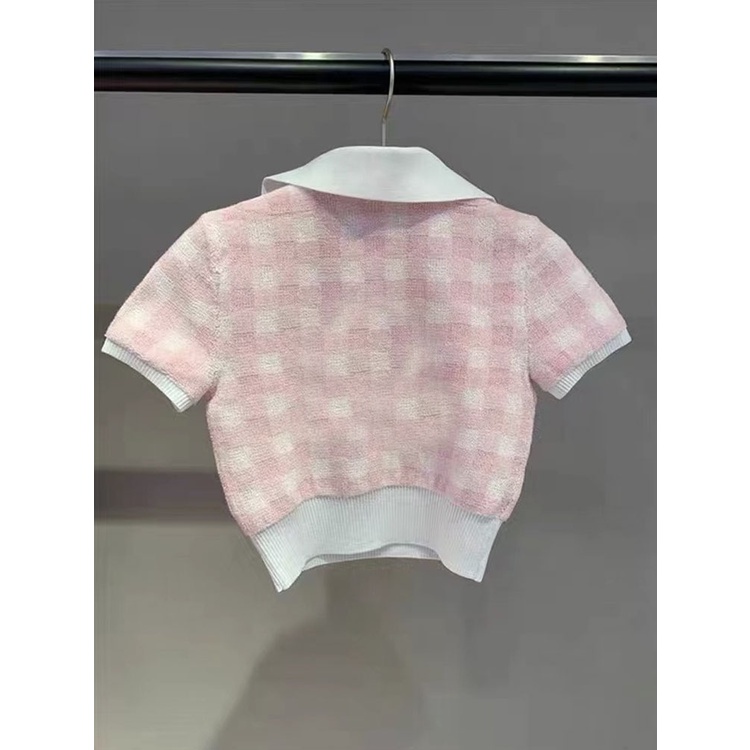 Freezia Set Áo polo + Chân Váy Chữ A Họa Tiết Sọc Caro Xinh Xắn Thời Trang Cho Nữ