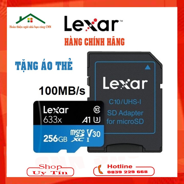 Thẻ nhớ 256GB Lexar 633x micro SDXC UHS-l V30 -100MB/s / Tặng kèm áo thẻ [ hàng chính hãng Mai Hoàng ]