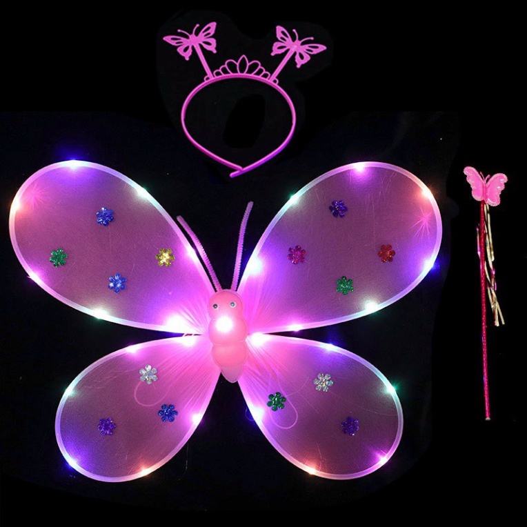 Bộ cánh bướm hóa trang có đèn led phát sáng đẹp lung linh ấn tượng cho bé gái tặng kèm pin