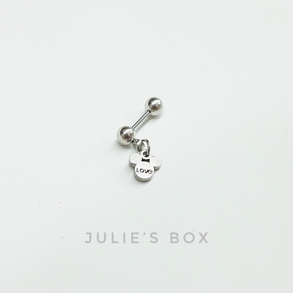 [1 Chiếc] Khuyên Tai Titan Unisex Có Charm Chuột Mickey Bi Tròn Không Gỉ Sét Không Ngứa Bông Tai Julies Box 66