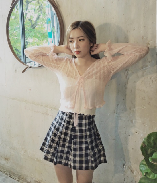 Áo cardigan ren tay dài hồng pastel và đen DALLA SAIGON | BigBuy360 - bigbuy360.vn