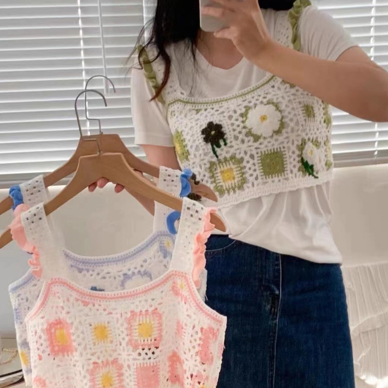 Áo Tank Top Dệt Kim Không Tay Khoét Lỗ Dễ Thương Thời Trang Cho Bạn Gái