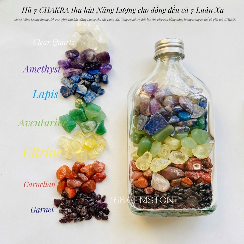 Hũ đá Chakra 7 luân xa các loại, 7 chakra stones