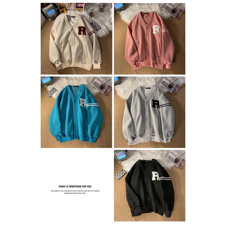 Áo khoác cardigan tay dài dáng rộng cổ chữ V thêu chữ cho nữ