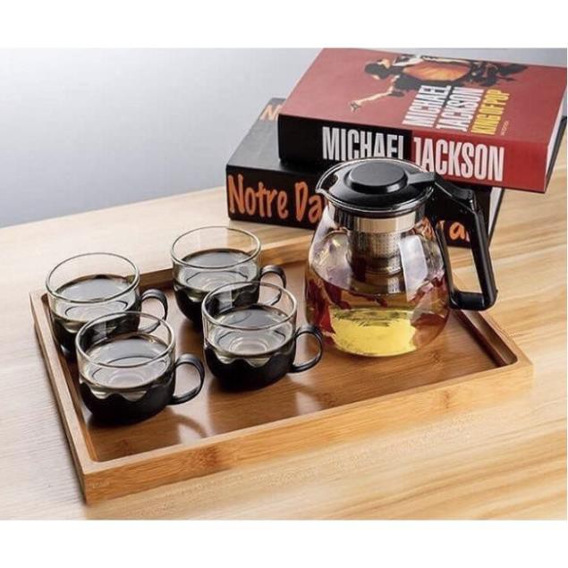 Ấm pha trà kèm 4 ly cốc tách có lọc trà tiện lợi thuỷ tinh | BigBuy360 - bigbuy360.vn