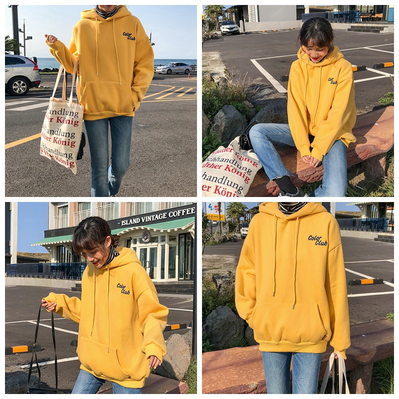 SUXI Áo Hoodie Tay Dài Chất Liệu Dày Dặn Thêu Họa Tiết Màu Sắc Ngọt Ngào Phong