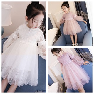 Đầm Bé Gái Tay Dài Phối Lưới