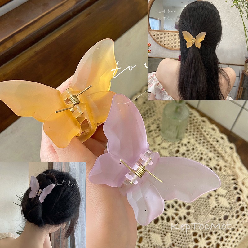 Kẹp tóc butterfly xinh màu thạch nhựa k