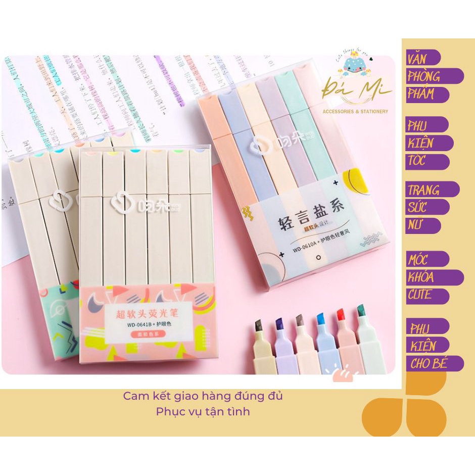 Bút Highlight ♥️HOT TREND♥️ da quang set 6 bút màu sắc dễ sử dụng cho văn phòng trường học