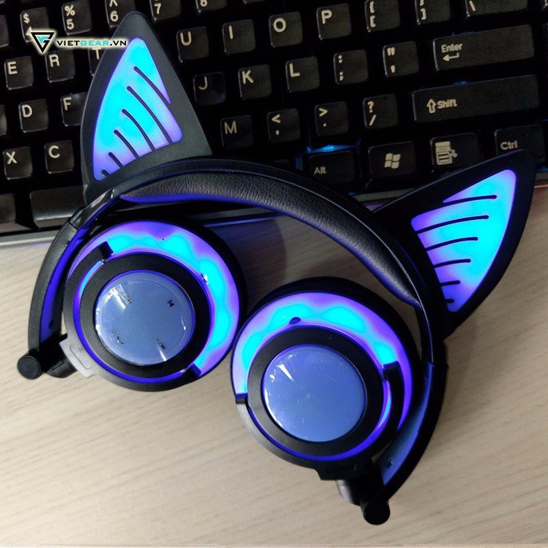 Tai nghe tai mèo Bluetooth Sunshine có led cả ốp và tai mèo, có micro