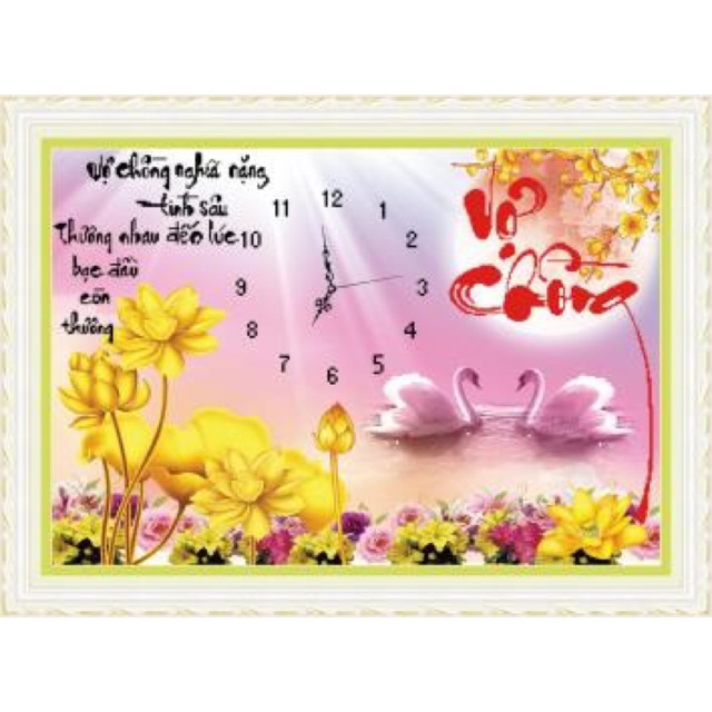 Tranh thêu đồng hồ vk& ck size 80x53cm