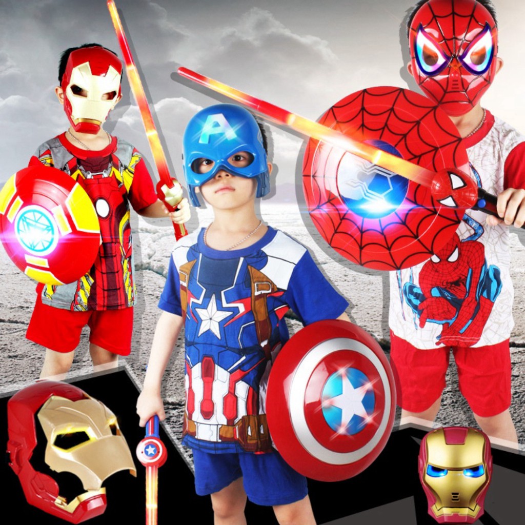 Đồ chơi hóa trang nhân vật Biệt đội siêu anh hùng áo choàng,mặt nạ,gang tay SpiderMan IronMan Captain America cho bé