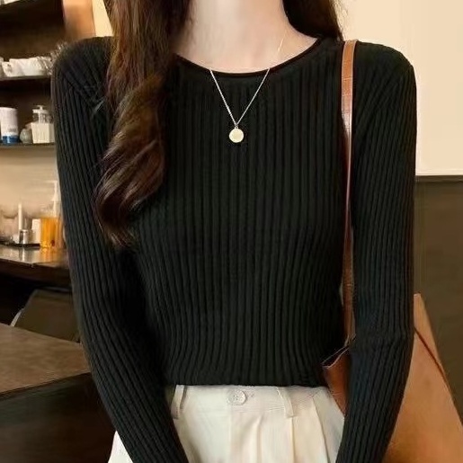 Áo len ZHELIHANGFEI tay dài cổ tròn lưng cao dáng ôm thời trang trẻ trung cho nữ