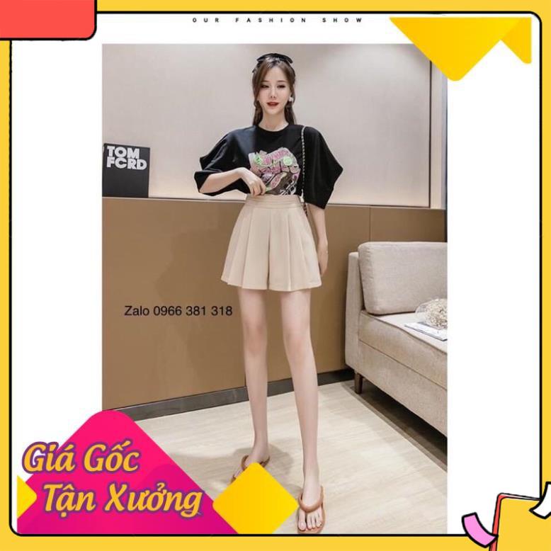 Quần short xếp ly tuyết mưa siêu xinh, Quần đùi nữ dáng váy cạp cao mã 208