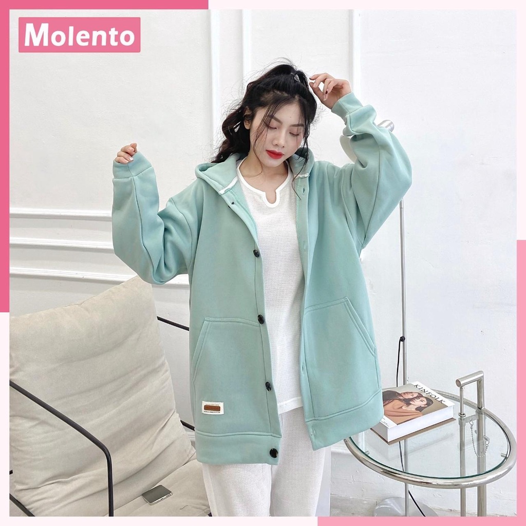 Áo Khoác Nữ Nỉ Bông MOLENTO Áo Hoodie Nữ Form Rộng Khuy Bấm Mầu Sắc Đa Dạng Freesize Dưới 65kg - M94