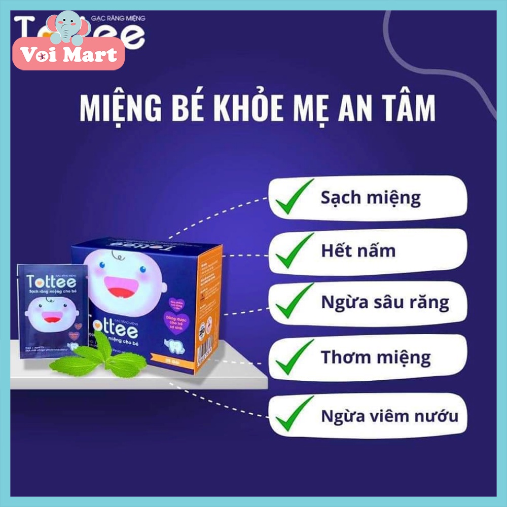 Hộp 30 Gói Gạc Rơ Lưỡi Tottee Chứa Dịch Chiết Cỏ Ngọt Làm Sạch Và Ngăn Ngừa Các Vấn Đề Răng Miệng Cho Bé