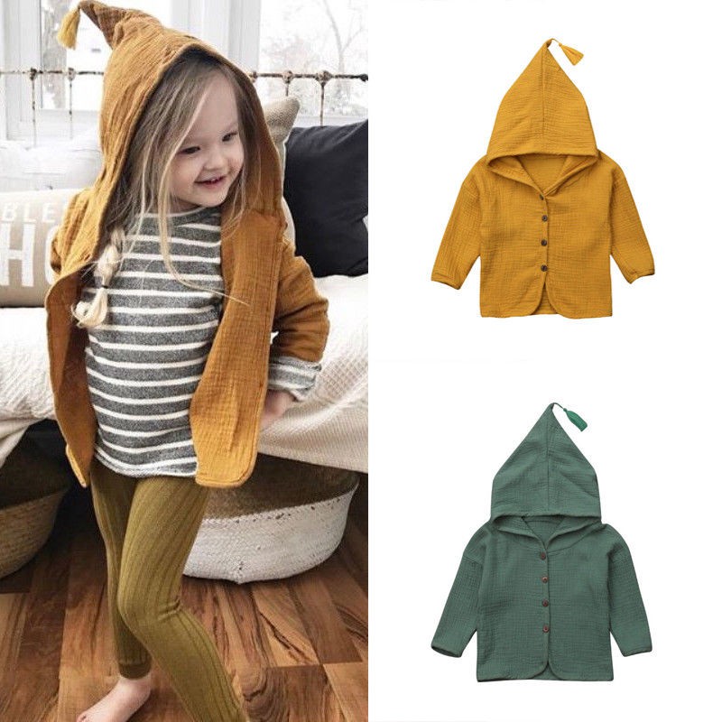 Áo khoác cardigan có mũ màu trơn thời trang cho bé