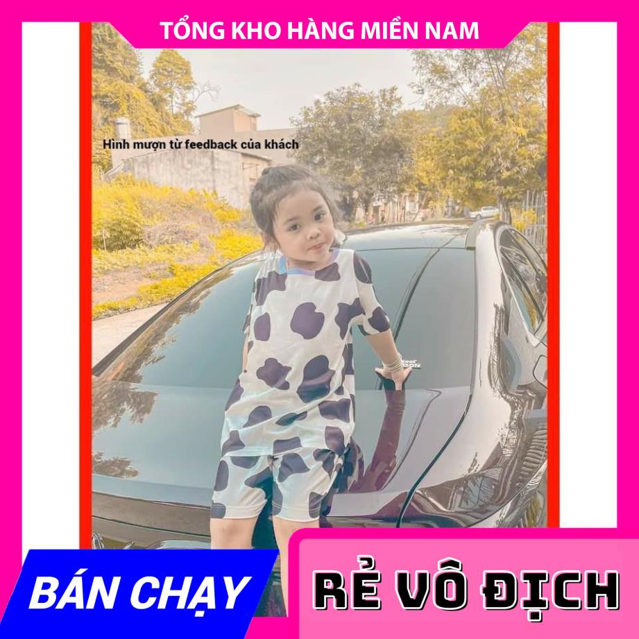 Đồ bộ bò sữa mặc nhà Vải thun mềm mịn mát co giãn tốt in họa tiết hoạt hình bò sữa dễ thương Đồ bộ cho bé