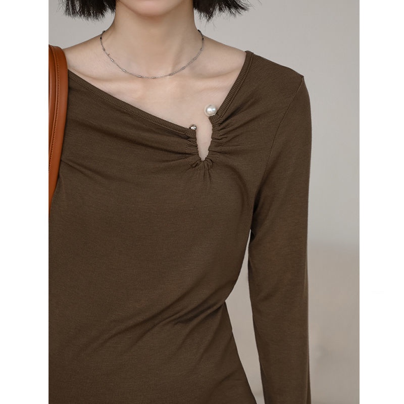 Áo thun nữ tay dài màu trơn thiết kế độc đáo