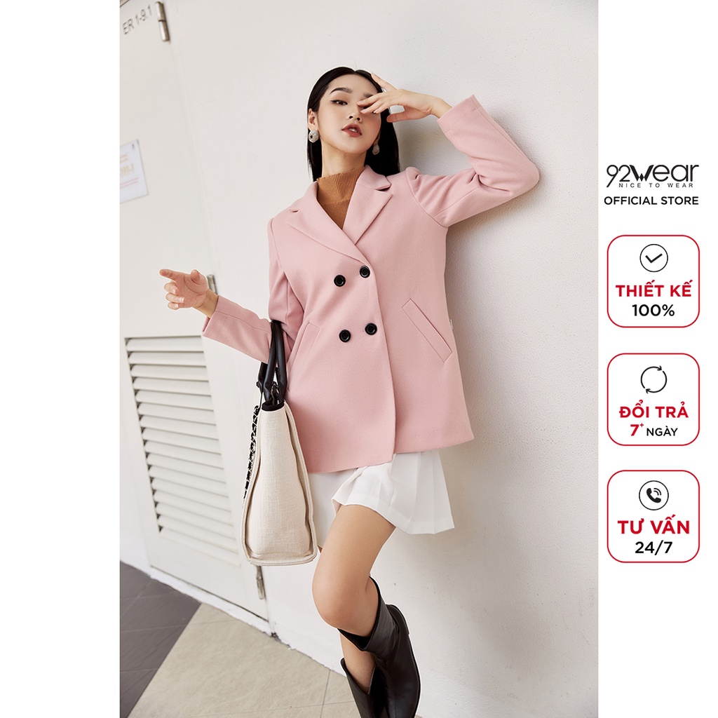 Áo khoác dạ nữ dài tay 2 hàng cúc KDA0973 92WEAR