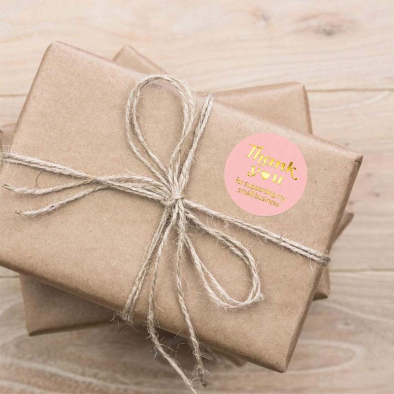 Cuộn 500 Nhãn Dán In Chữ Thank You Màu Hồng Dùng Trang Trí Gói Hàng