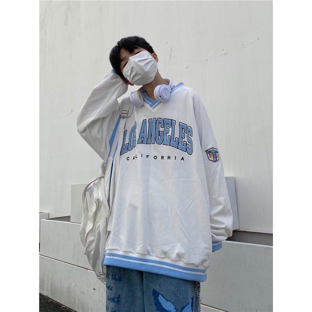 Áo Sweater Nam Nữ Cổ V In Los Angeles - Áo Thu Đông Chất Nỉ Ngoại Mềm Mịn 2 Màu Đen Trắng Unisex Hottrend 2021 X.Store