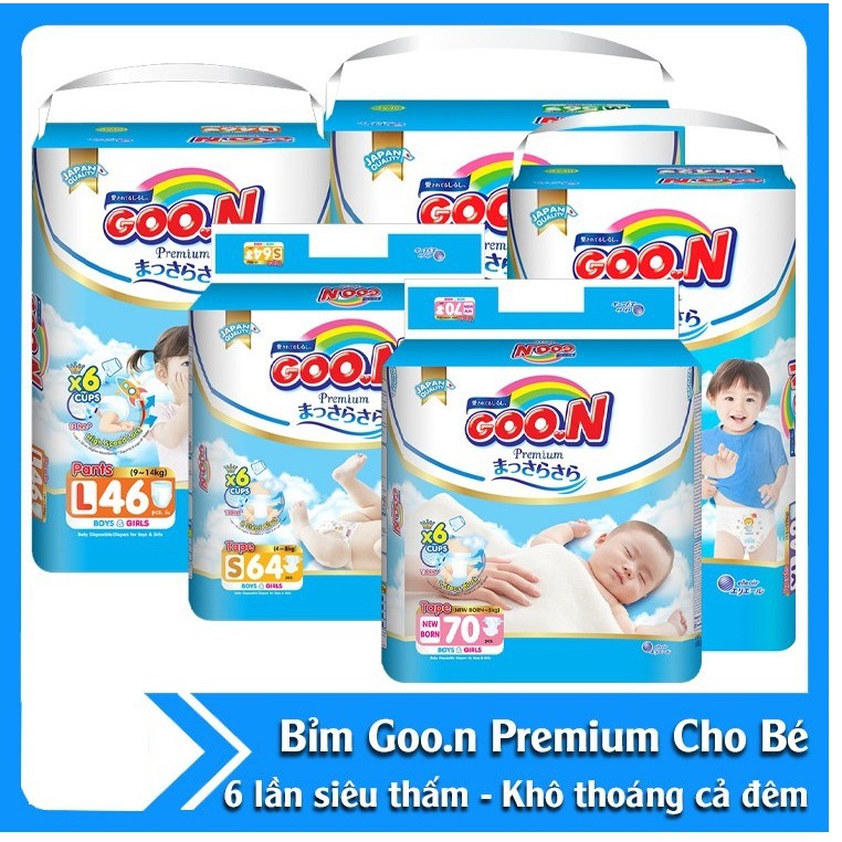 (Tặng 5 miếng) Bỉm quần/dán goon premium mẫu mới NB70, S64, M56, L46, XL42, XXL34, XXL36, XXXL26