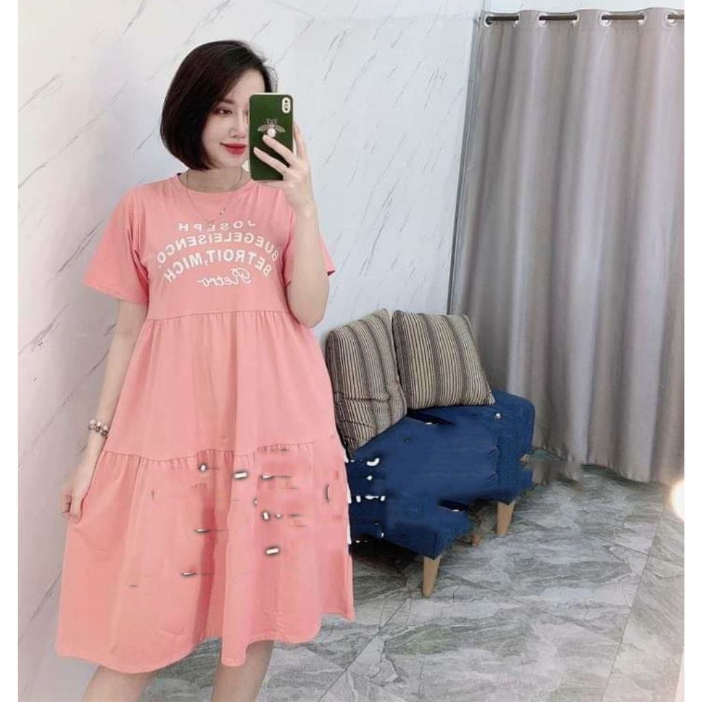Váy bầu thời trang thiết kế ngắn tay cổ tròn M518 vải cotton cao cấp Mom and Baby