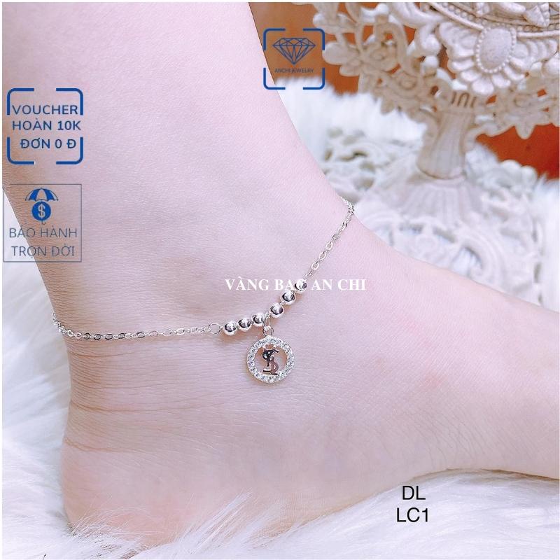 Lắc chân nữ bạc ta mix chuông , chuồn chuồn , túi tiền , quả lắc , bông hoa , ngôi sao, Anchi jewelry