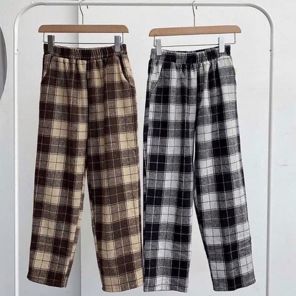Quần ống rộng kẻ caro Cullotes nữ dáng suông thể thao Ulzzang - Genzoo