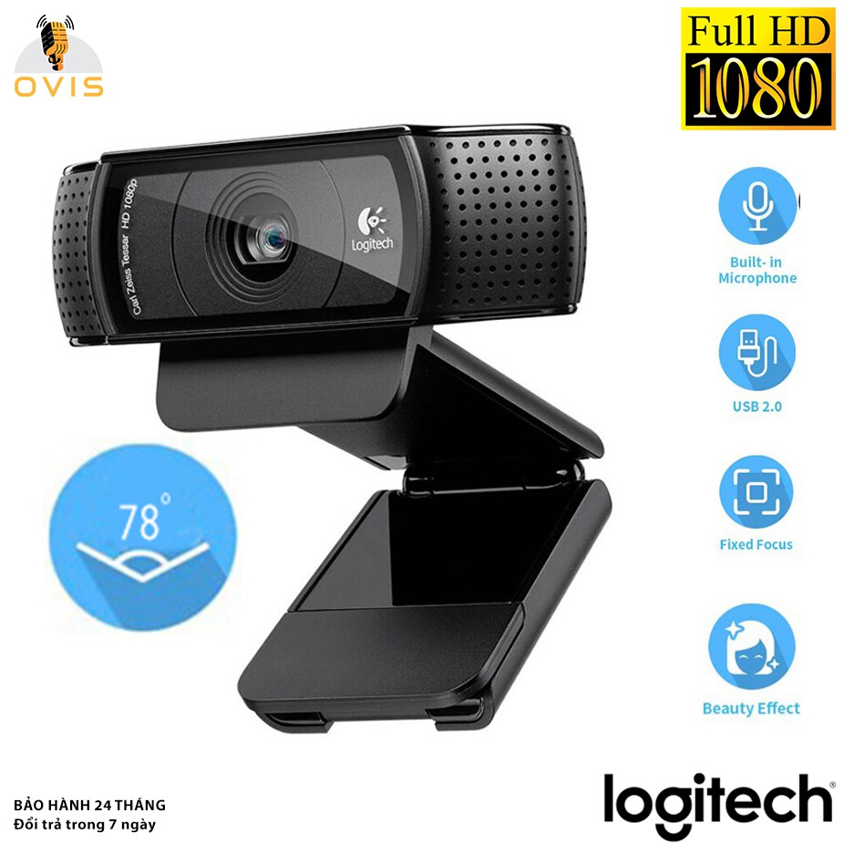 [BH 24 THÁNG] Webcam Máy Tính Logitech C920 Pro Chất Lượng HD 1080p, Tích Hợp Micro Stereo, Tự Lấy Nét