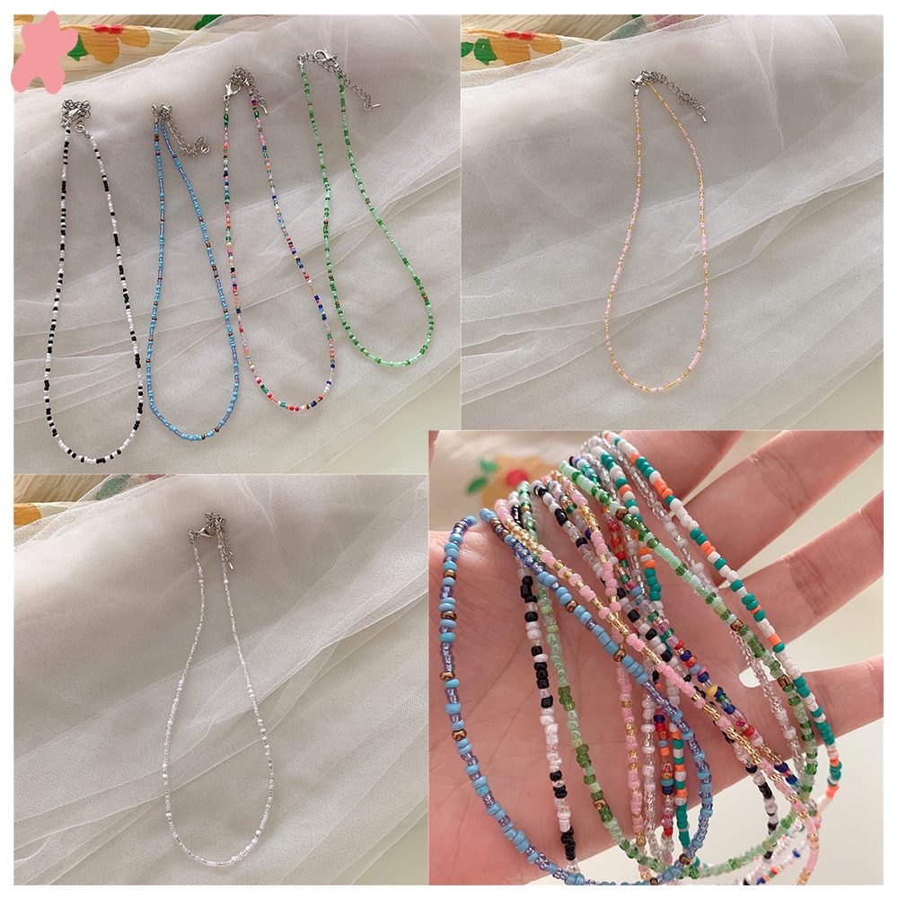 1 Vòng Cổ Xâu Hạt Màu Cầu Vồng Phong Cách Bohemian Hàn Quốc