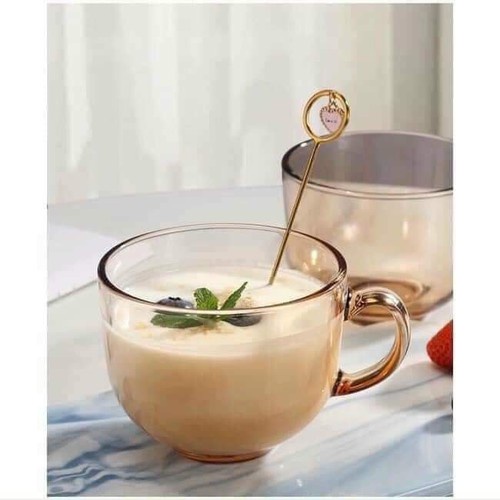 Set 2 cốc hổ phách, có tay cầm 420ml hàng dày, đẹp (không kèm thìa)