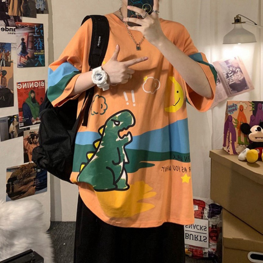 ⚡𝐅𝐫𝐞𝐞𝐬𝐡𝐢𝐩⚡ Áo Thun Tay Lỡ Oversize Phông - Form Rộng Dáng Unisex - Ulzzang Hình Khủng Long