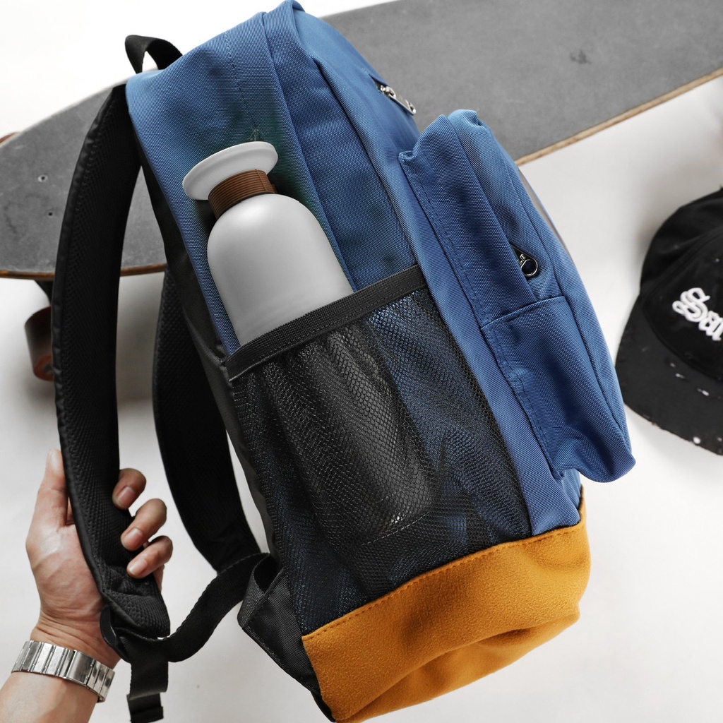 Balo unisex nam nữ đựng laptop logo NY New York đáy lót da MLB