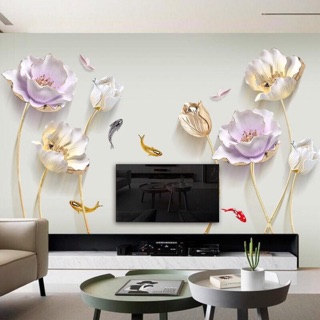 [XẢ KHO - thanh lý giá rẻ] Tranh dán tường 3D mới - sen và cá