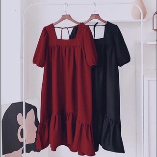 Váy đuôi cá cổ vuông chất đũi mềm