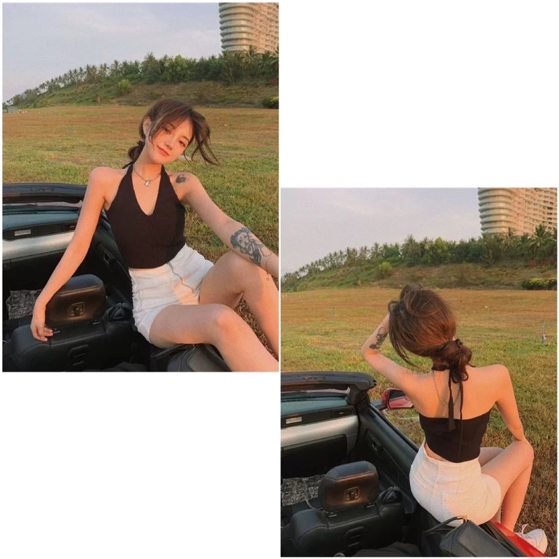 Áo cổ yếm buộc nơ i8 gân xinh