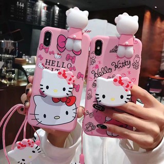 Ốp dẻo kèm dây hình Hello Kitty cho điện thoại OPPO F5 A83 F9 F11