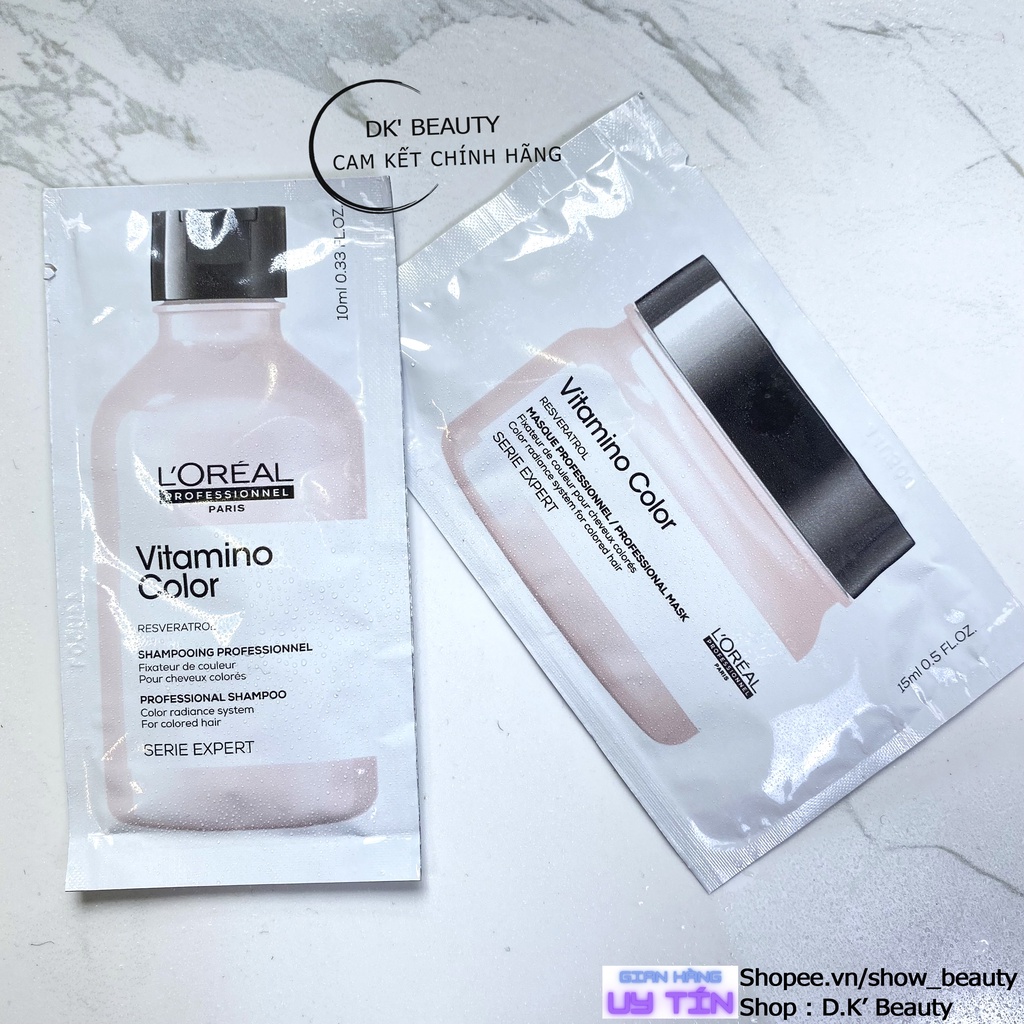 Dầu Gội Hấp Giữ Bền Màu Tóc Nhuộm Serie Expert Vitamino Resveratrol (Dạng Tester) - Loreal Professionnel
