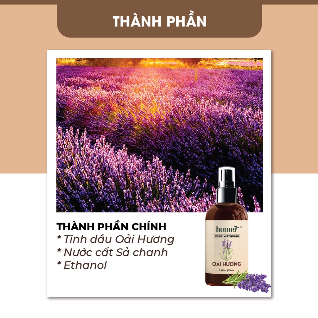 Xịt khử mùi tinh dầu Lavender Homer Thiên nhiên - Dung tích 100ml/250ml