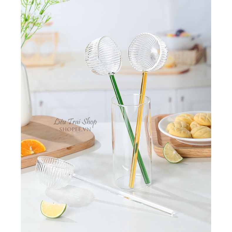 Bộ 2 muỗng thủy tinh size lớn muôi thủy tinh múc rượ.u chè