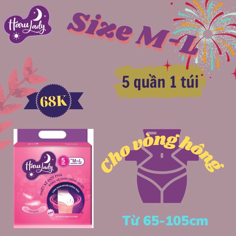 Combo 5 miếng băng vệ sinh HARULADY size M-L , L-XL mềm mại , thấm hút , thoải mái và tiện lợi