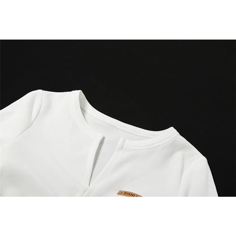 Áo Kiểu Dây Rút Tay Dài Cổ Chữ V In Chữ Thời Trang Cho Nữ