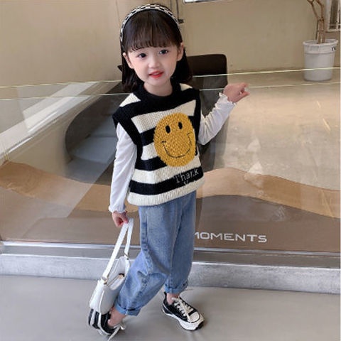 Áo Sweater Dệt Kim Không Tay Phong Cách Thời Trang Xuân Thu 2022 Mới Cho Bé Gái