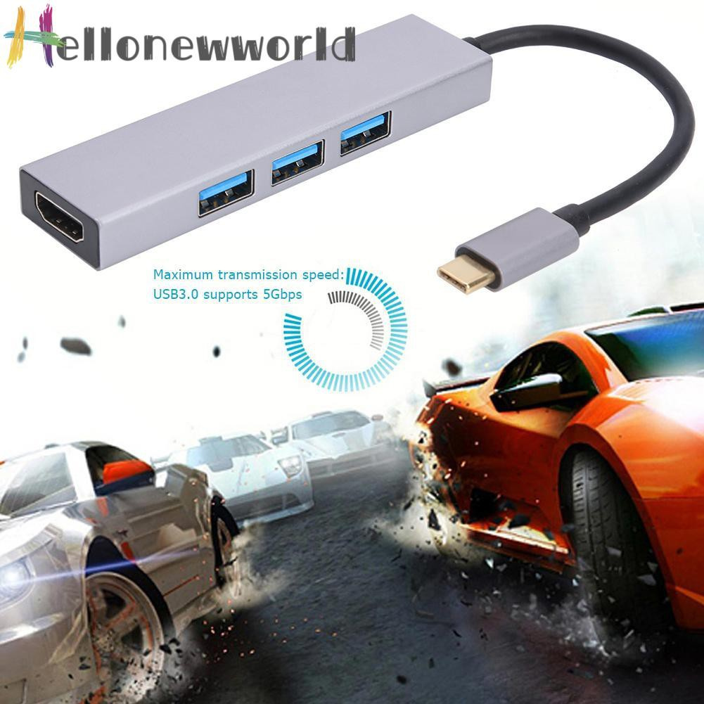 Hellonewworld Cabledeconn B0503 4 in 1 Type-C Male to 4K HDMI-compatible 5Gbps 3 USB3.0 Female HUB